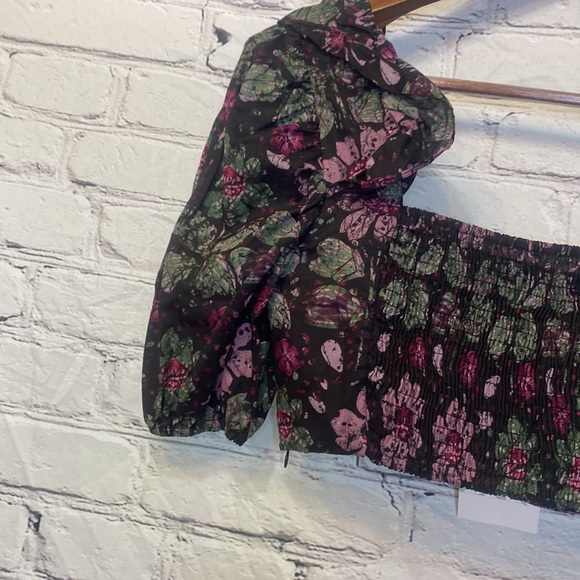 Zara Black Pink Floral Long Sleeve Cropped Top Size Medium & Large - Picture 10 of 13